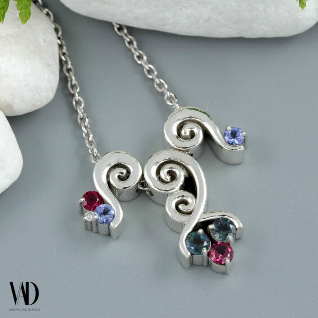 Sterling silver birthstone mothers necklace 1