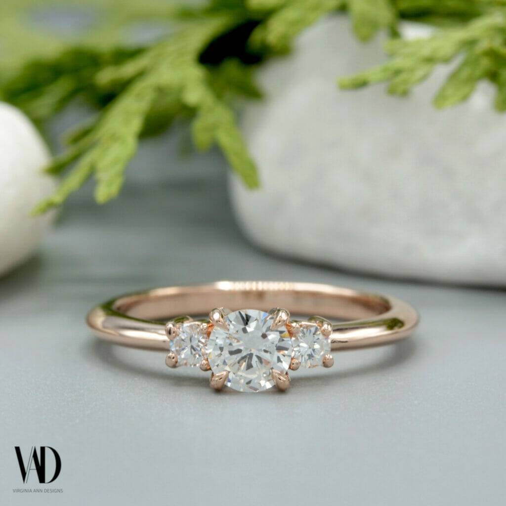 Three diamond rose gold engagement ring 1