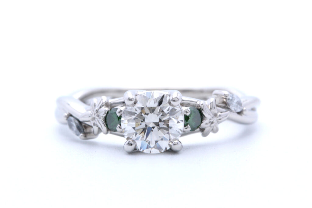 St Joseph Lily and Green Diamond Engagement Ring