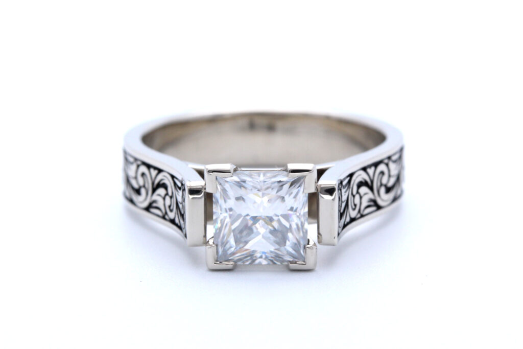 Western Engraving Princess Cut Diamond Engagement Ring