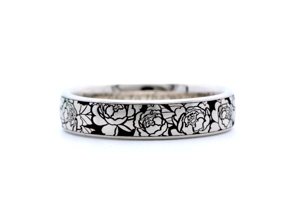 Peony flower Men's Wedding ring